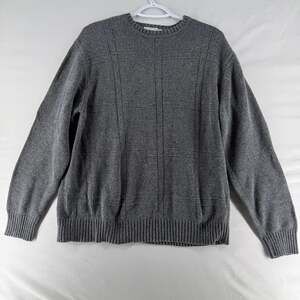 0938 Large Geoffrey Beene Men's Charcoal Grey Crew Neck 100% Cotton Sweater